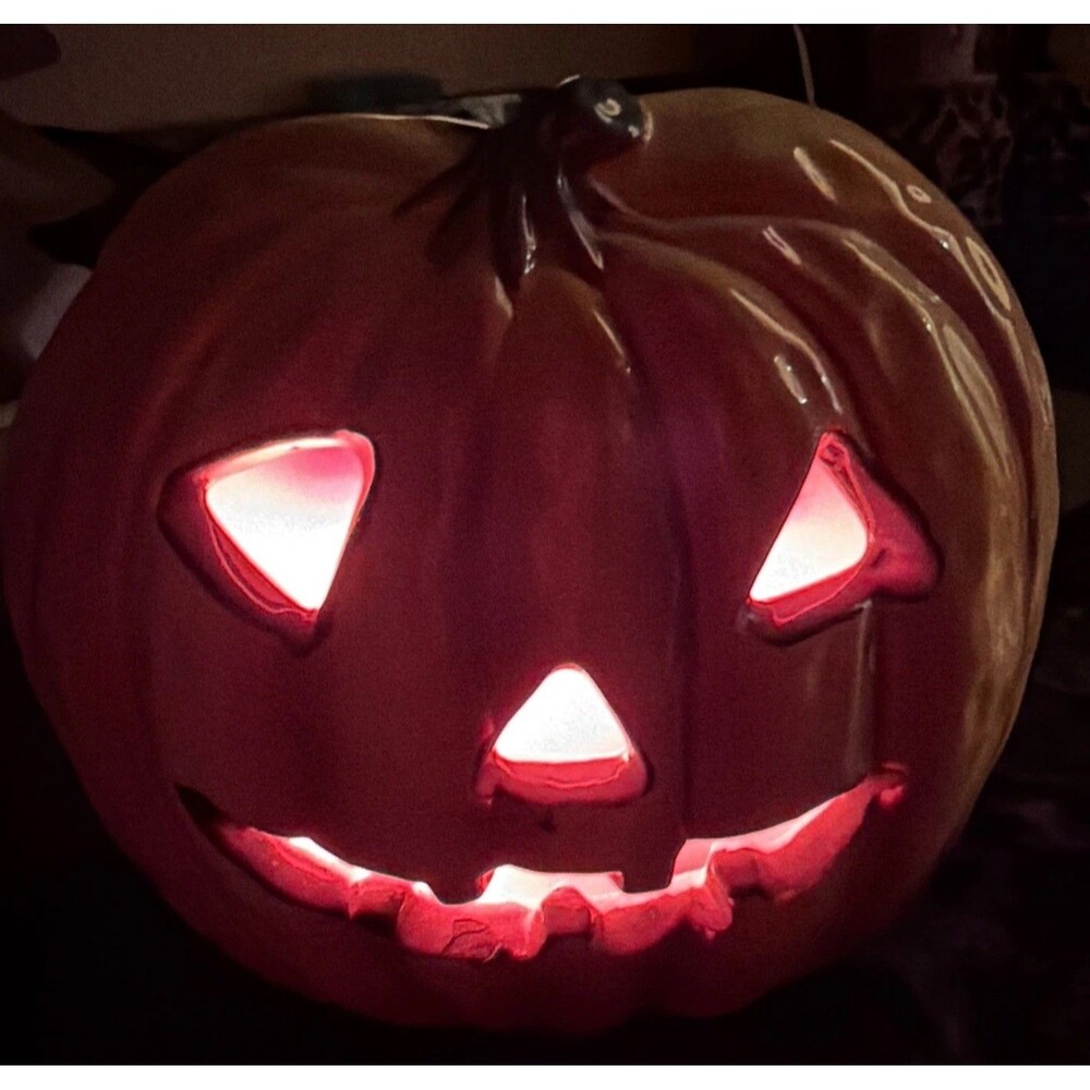 1966 MCM Halloween Jack O’Lantern Light-Up Pumpkin Planter Samson Relpo Fall EUC
